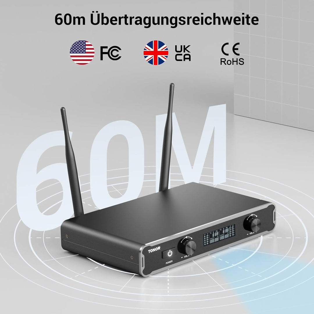 TONOR Dual Mikrofon Kabellos System, Funkmikrofon drahtloses Karaoke Mikro Set Wireless Microphone 6