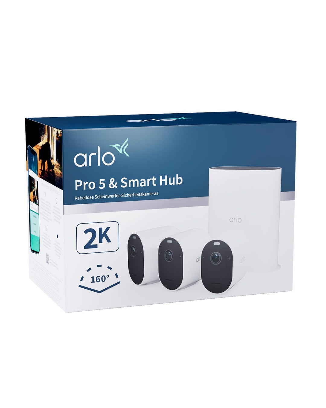 Arlo Pro 5 Überwachungskamera + USB-Stick SmartHub, 2K+ HDR Video, Kabellos, Verbesserte Farbnachtsi