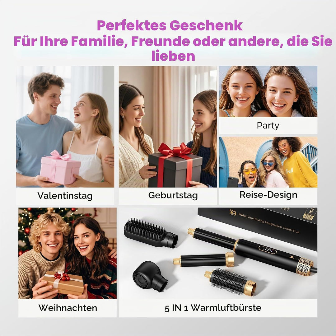 UMIGA 5 IN 1 Hairstyler Haarstyler 1000W, LCD Air Brush Rundbürstenföhn, Lockenstab und Haarglätter,