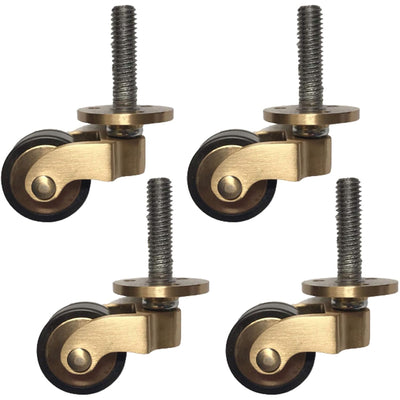 4 Stück Möbelrollen aus Massivem Messing,Antik Vintage Gummierten Räder,Lenkrollen,Transportrollen,3