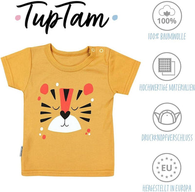 TupTam Baby Jungen Kurzarm T-Shirt mit Aufdruck Unifarben Sterne Streifen 5er Set 62 Krokodil Dunkel