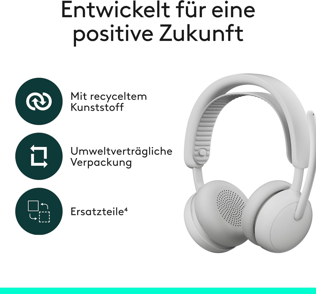 Logitech Zone Wireless 2 ES – kabelloses Headset mit Geräuschunterdrückung, adaptiver Hybrid-ANC, Bl
