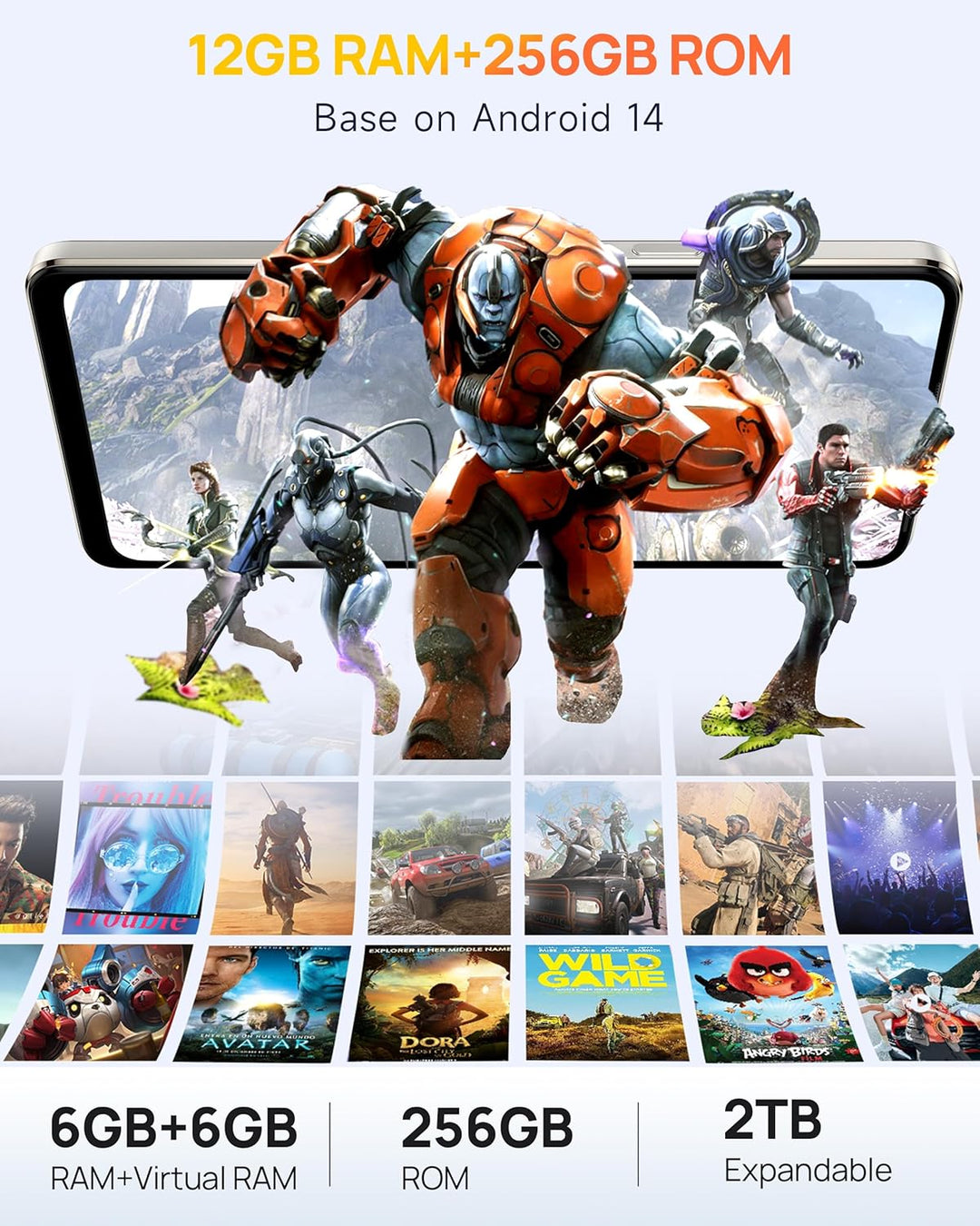 Ulefone Note 18 Pro Handy ohne vertrag, 64MP+50MP+32MP Kamera 12GB+256GB/SD-2TB Android 14 Smartphon