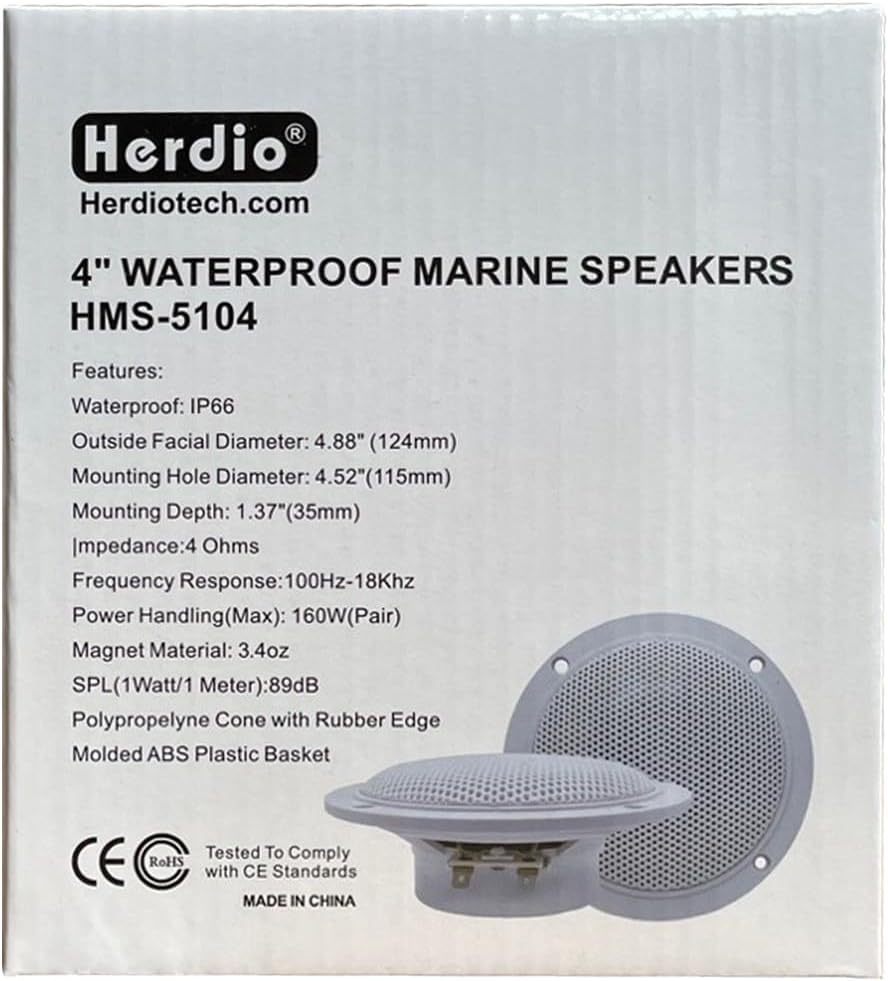 Herdio 4 Zoll Runde Deckenlautsprecher, Paar 160 Watts wasserdichte Marine Boot Einbaulautsprecher,