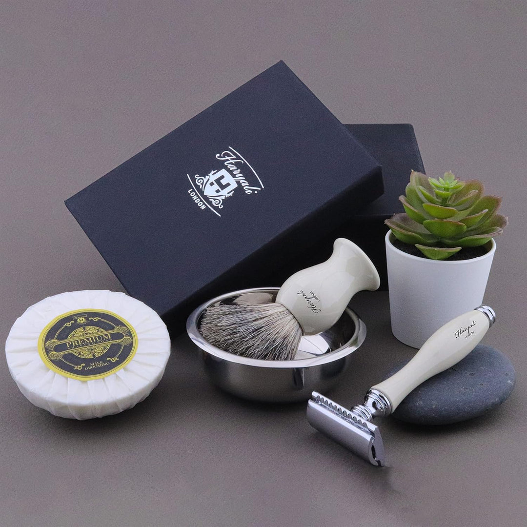 Haryali London Luxuriöses Rasierset Herren - Nassrasur Set mit Rasierpinsel, Rasierhobel, Rasierscha