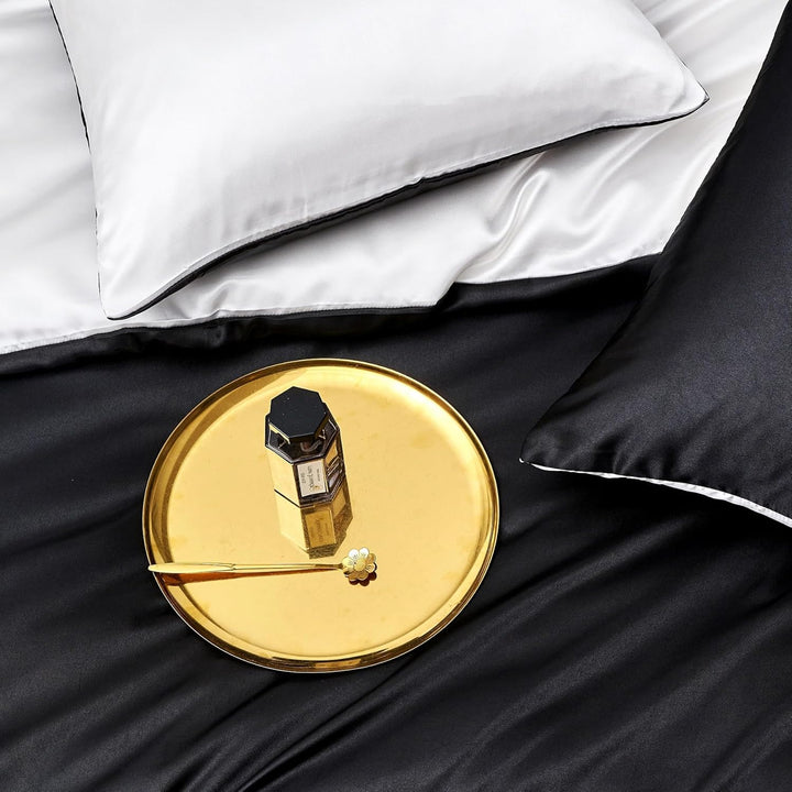 YASMENG Bettwäsche 200x200 Satin Schwarz Weiss Wendebettwäsche Set Elegant Luxus Modern Bettbezug Se