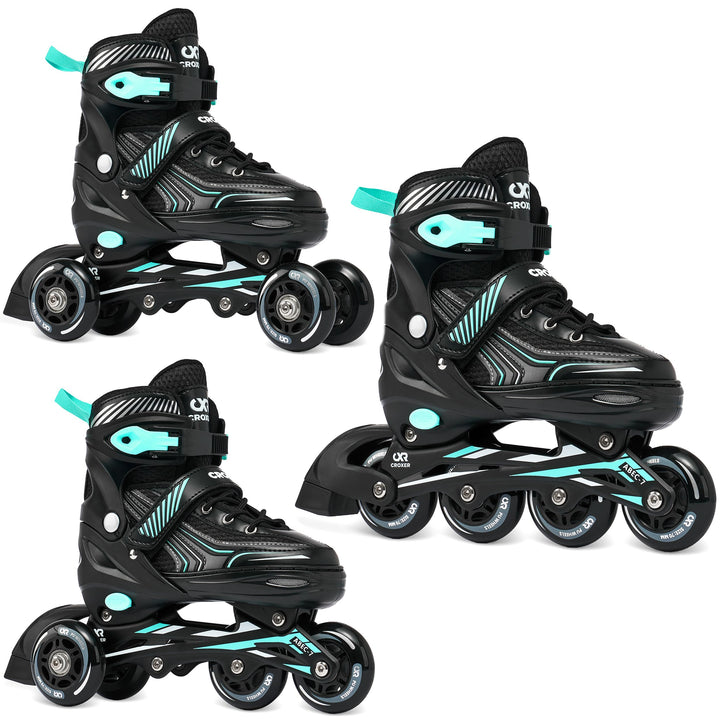 3in1 Inline Skates Inliner Triskates Rollschuhe Optima Black/Mint verstellbar 35-38 (21cm-23cm) Blac