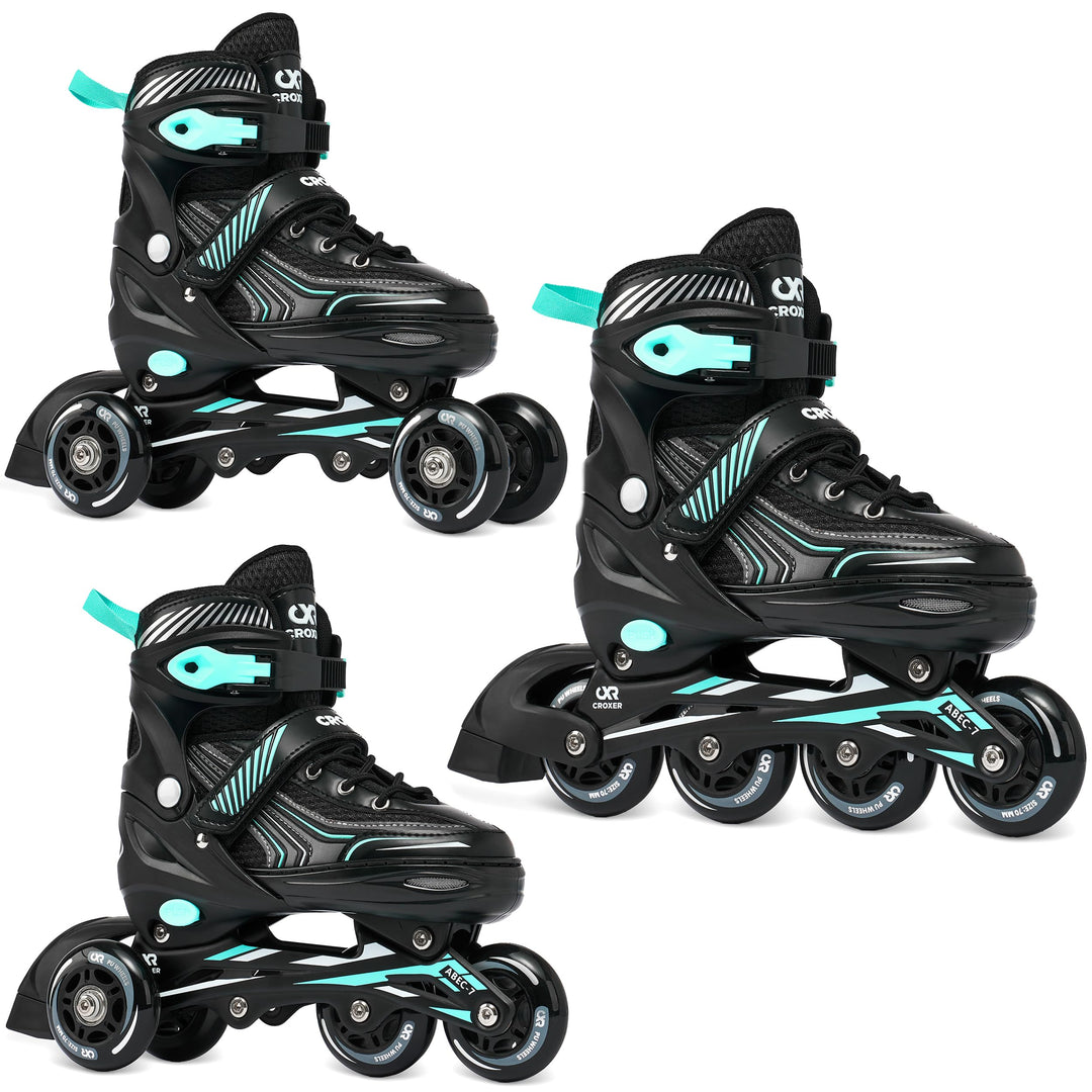 3in1 Inline Skates Inliner Triskates Rollschuhe Optima Black/Mint verstellbar 39-42 (24cm-26,5cm) Bl
