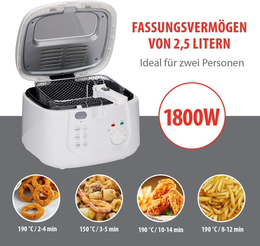 alpina Friteuse 2,5L DF-165 - Friteuse mit Fett 1800W - Einstellbare Temperatur bis 190°C - für 2 bi
