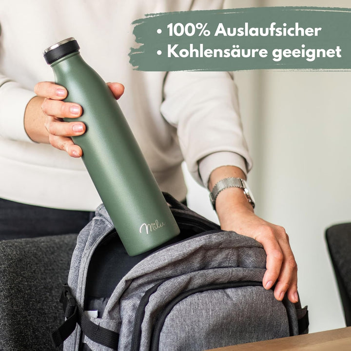 Milu Edelstahl Trinkflasche 350ml, 500ml, 750ml, 1L, 1,5L – Thermosflasche für Kinder Erwachsene aus