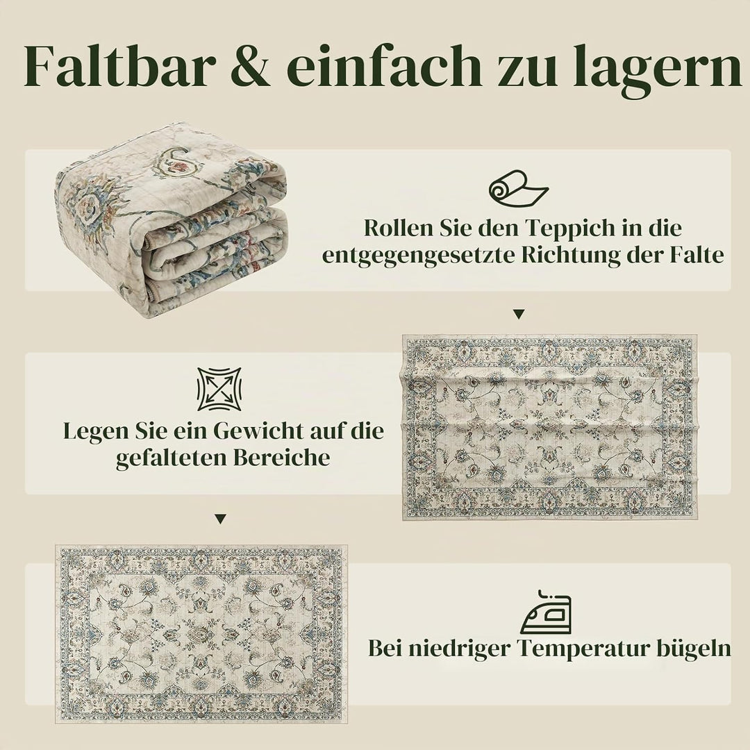CHOSHOME Vintage Teppich Wohnzimmer 80X150CM Waschbarer Kurzflor Boho Weiche Teppich Mit Orient Desi