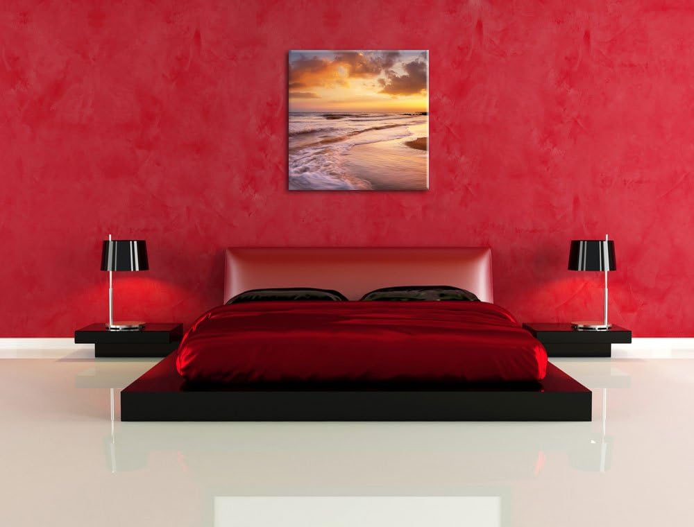 Pixxprint Meereshorizont Sonne hinter Wolken, Grösse: 40x40, Leinwandbild Quadratisch, Wandbild, Kun