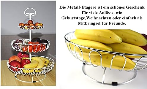 Azatemgo Metall Obstkorb mit Tragegriff für Küche Balkon - 3 Stöckig Gross Gemüse Etagere - Rostfrei