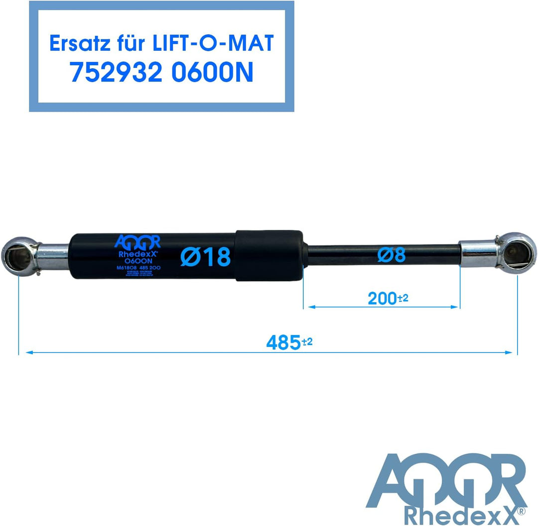 RhedexX® Gasdruckfeder Ersatz für STABILUS LIFT-O-MAT 752932 0600N Gasdruckdämpfer mit M6 Kugelpfann