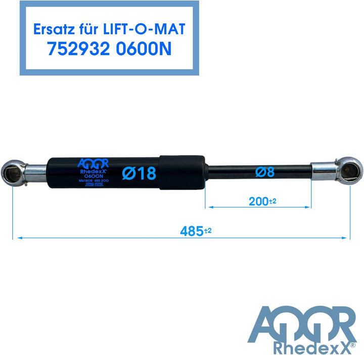 RhedexX® Gasdruckfeder Ersatz für STABILUS LIFT-O-MAT 752932 0600N Gasdruckdämpfer mit M6 Kugelpfann