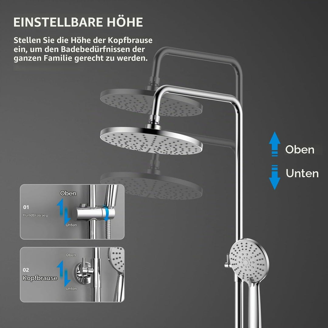 KOMIRO Duschsystem mit Thermostat, Duscharmatur mit Thermostat, 23 x 23 cm Regendusche, 5 Strahlarte