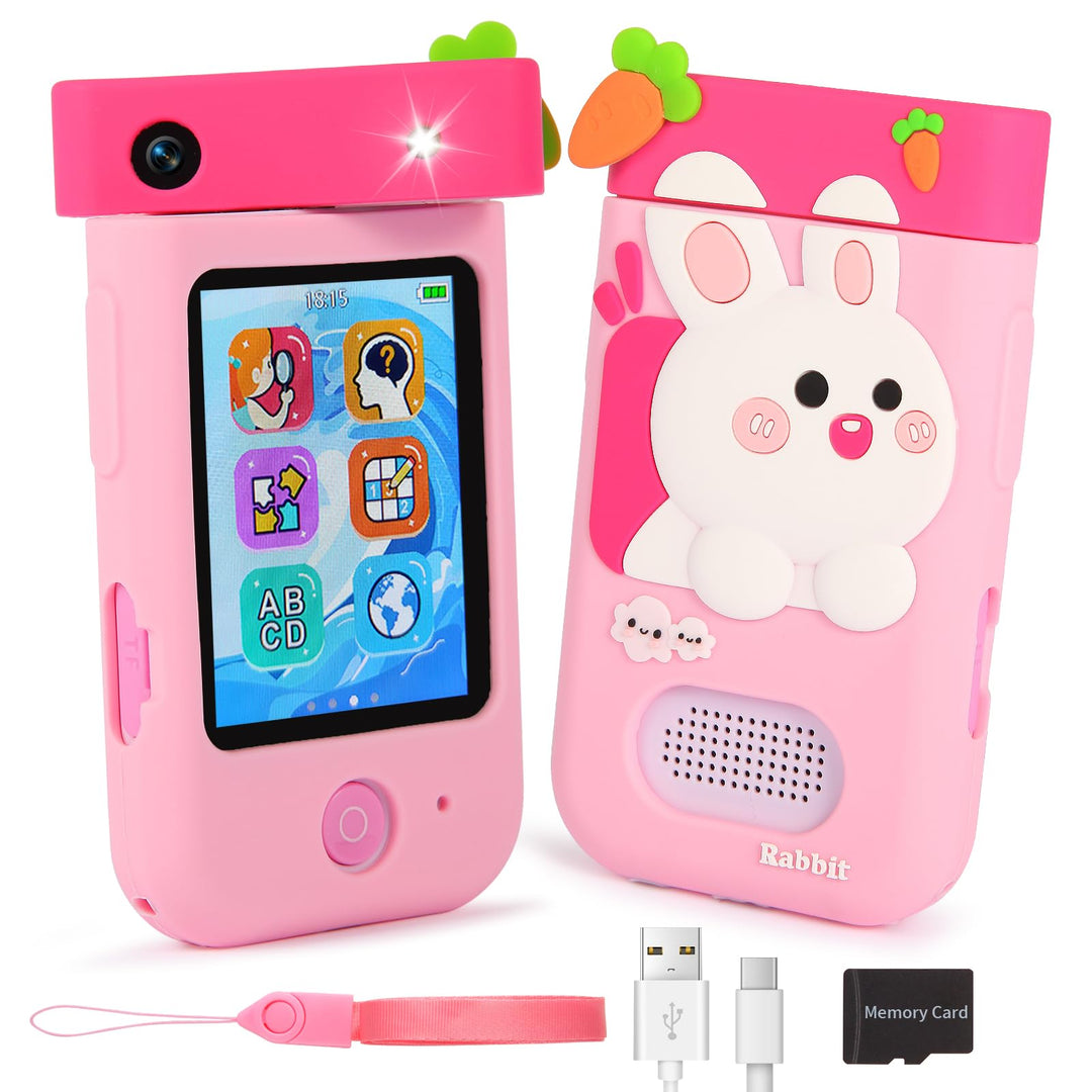 Kinderkamera Spielzeug mit 180° Drehobjektiv, Kinder Handy Smartphone mit 2.8 inch Touchscreen & Sil