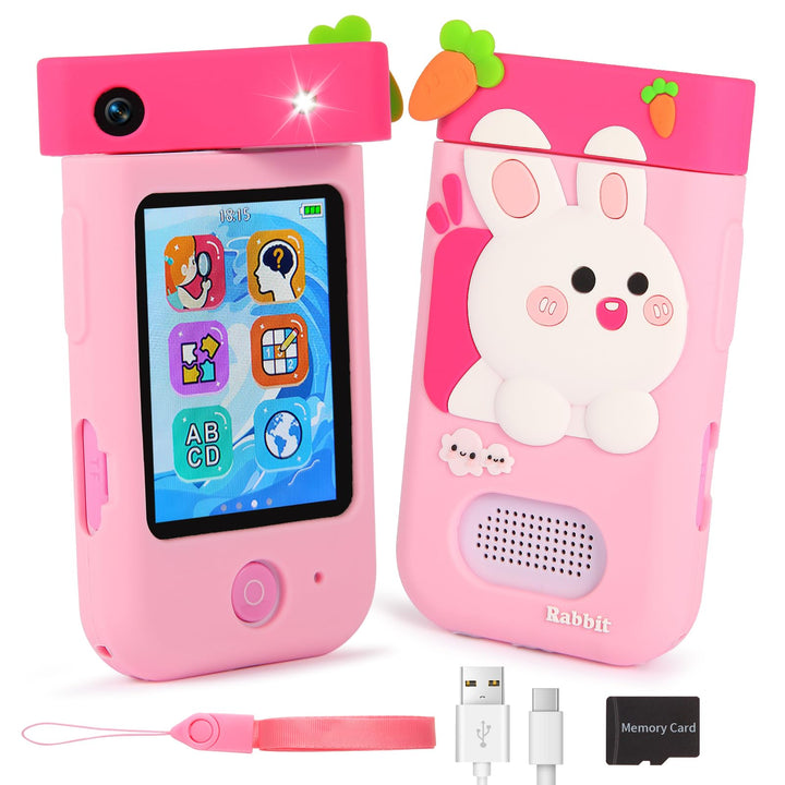 Kinderkamera Spielzeug mit 180° Drehobjektiv, Kinder Handy Smartphone mit 2.8 inch Touchscreen & Sil