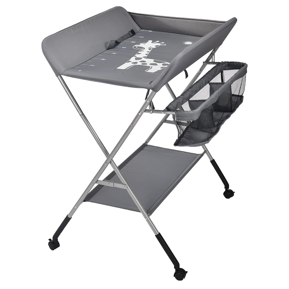mobiler Wickeltisch mit Wickelaufsatz, Wickelkommode klappbar höhenverstellbar, Wickelkombi mit Sich