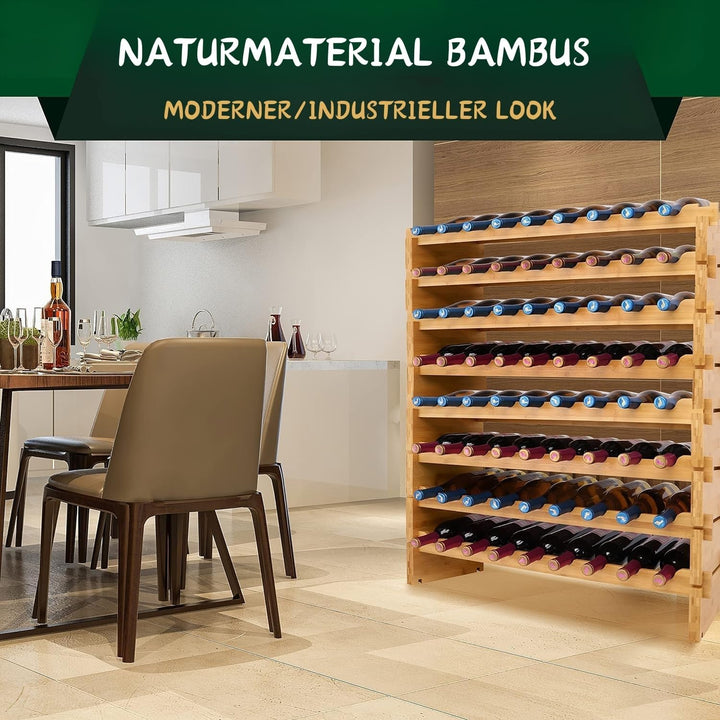NutriChef Weinregal aus Bambus Holz – 72 Flaschen, 4 Etagen – Stapelbares Flaschenregal für Keller o