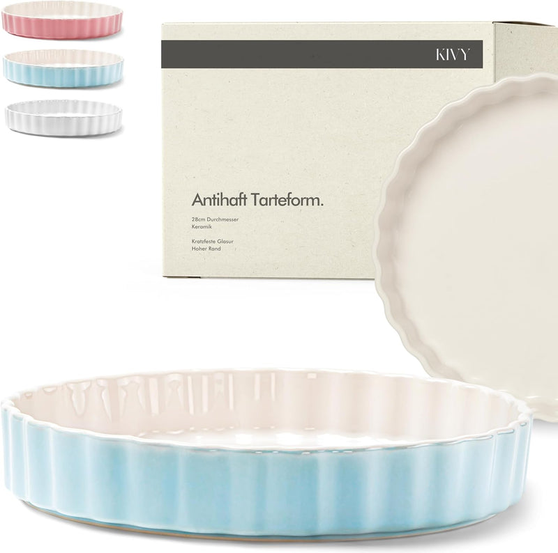 KIVY Quicheform Keramik 28cm - Antihaftbeschichtete Tarteform 28 cm rund - Tarteform Keramik 28 cm -