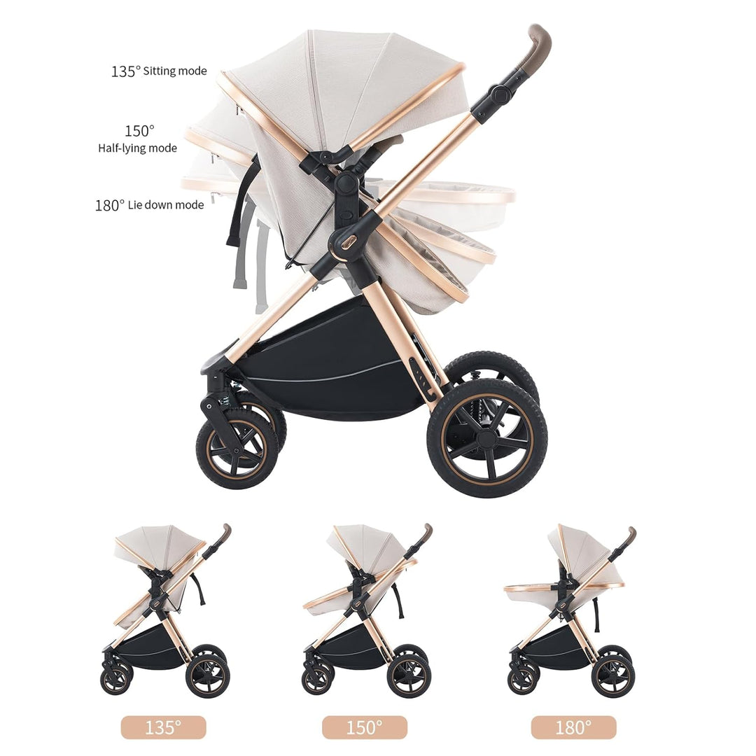 BEBBY Kinderwagen 3 in 1,Kinderwagen Buggy Mit Babyschale,Mit Höhenverstellbarer buggy Komplettset F