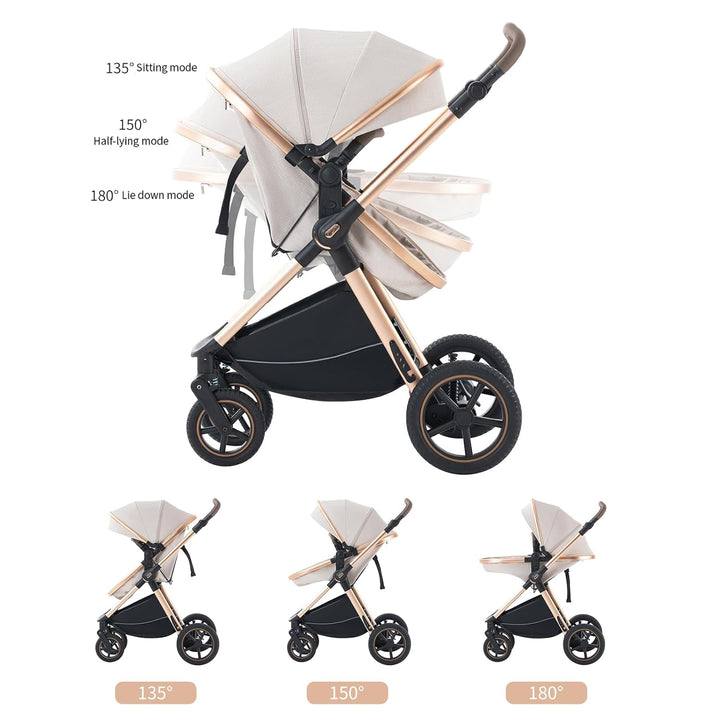 BEBBY Kinderwagen 3 in 1,Kinderwagen Buggy Mit Babyschale,Mit Höhenverstellbarer buggy Komplettset F