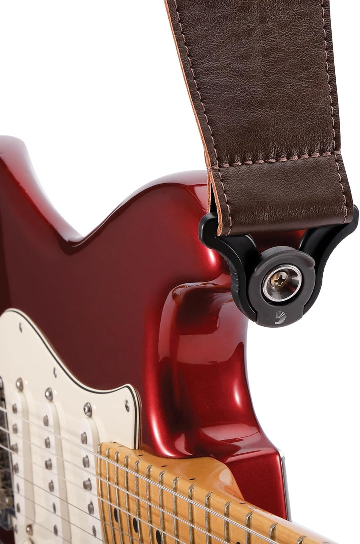 D'Addario Comfort Gitarrengurt aus Leder mit automatischer Verriegelung, Zubehör für Akustik- und E-