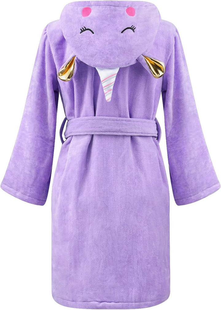 WYTbaby Bademantel Kinder Teenager Mädchen Jungen 100% Baumwolle Kapuze Nachtwäsche Strandtücher Mor