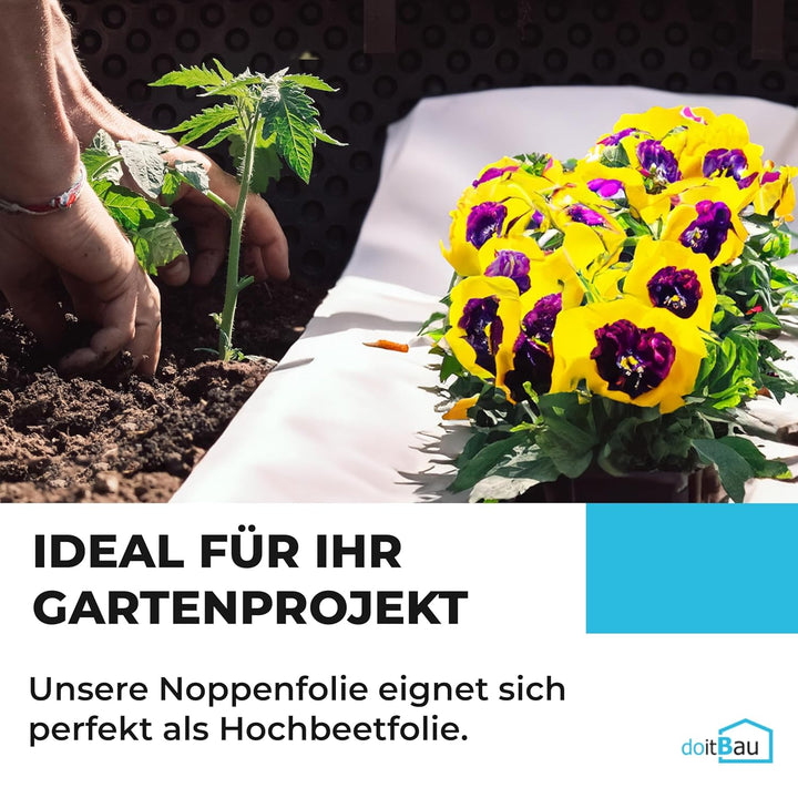 doitBau Noppenbahn HDPE für Grundmauerschutz und Hochbeete, Druckfestigkeit 190 kN/m², Wurzelfest, F