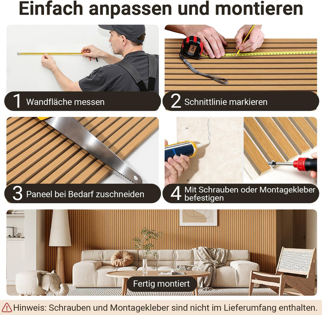 Fiqops Akustikpaneele Holz 120x60 cm, 4er Set, Eiche/Beige | 21 mm starke Akustikpaneele Holz mit MD