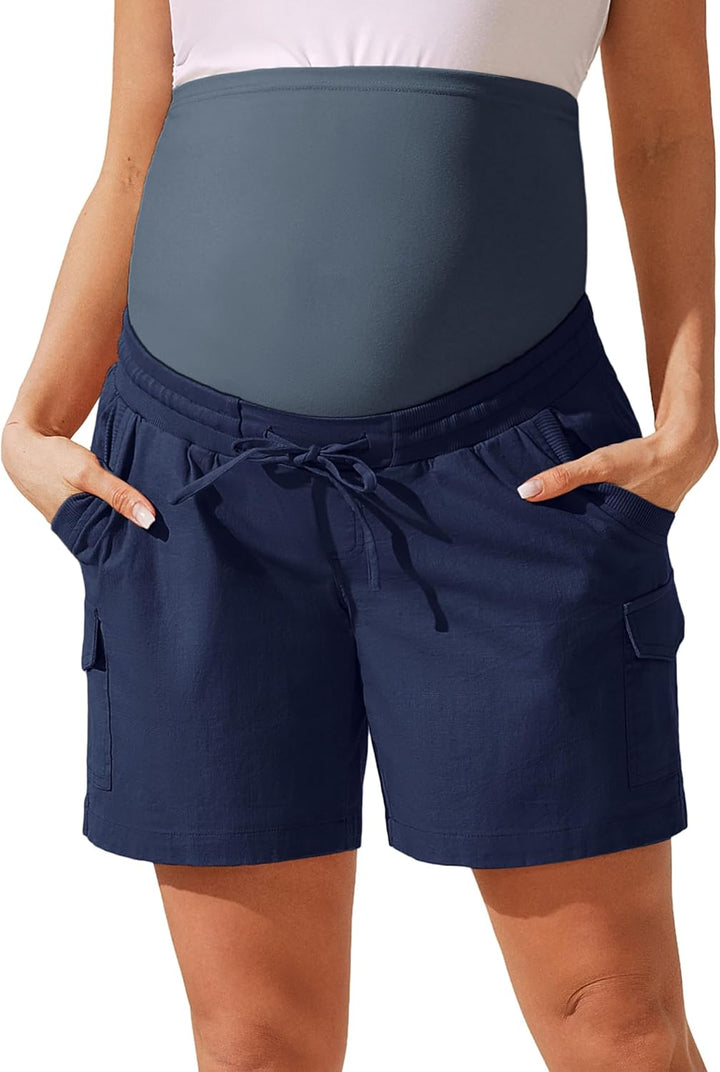 Maacie Umstandsshorts Umstandshose Mit Bauchband Für Sommer XXL Dunkelblau, XXL Dunkelblau
