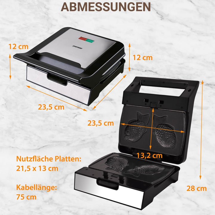 Syntrox Germany Taiyaki Fish Maker MM-1400W mit herausnehmbaren Backplatten