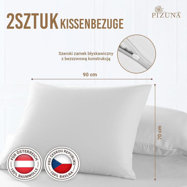 Pizuna Luxuriöser Soft-Satin 2er Pack Kissenbezug 70 x 90 cm Weiss, 800 Fadenzahl Baumwolle Kissenbe