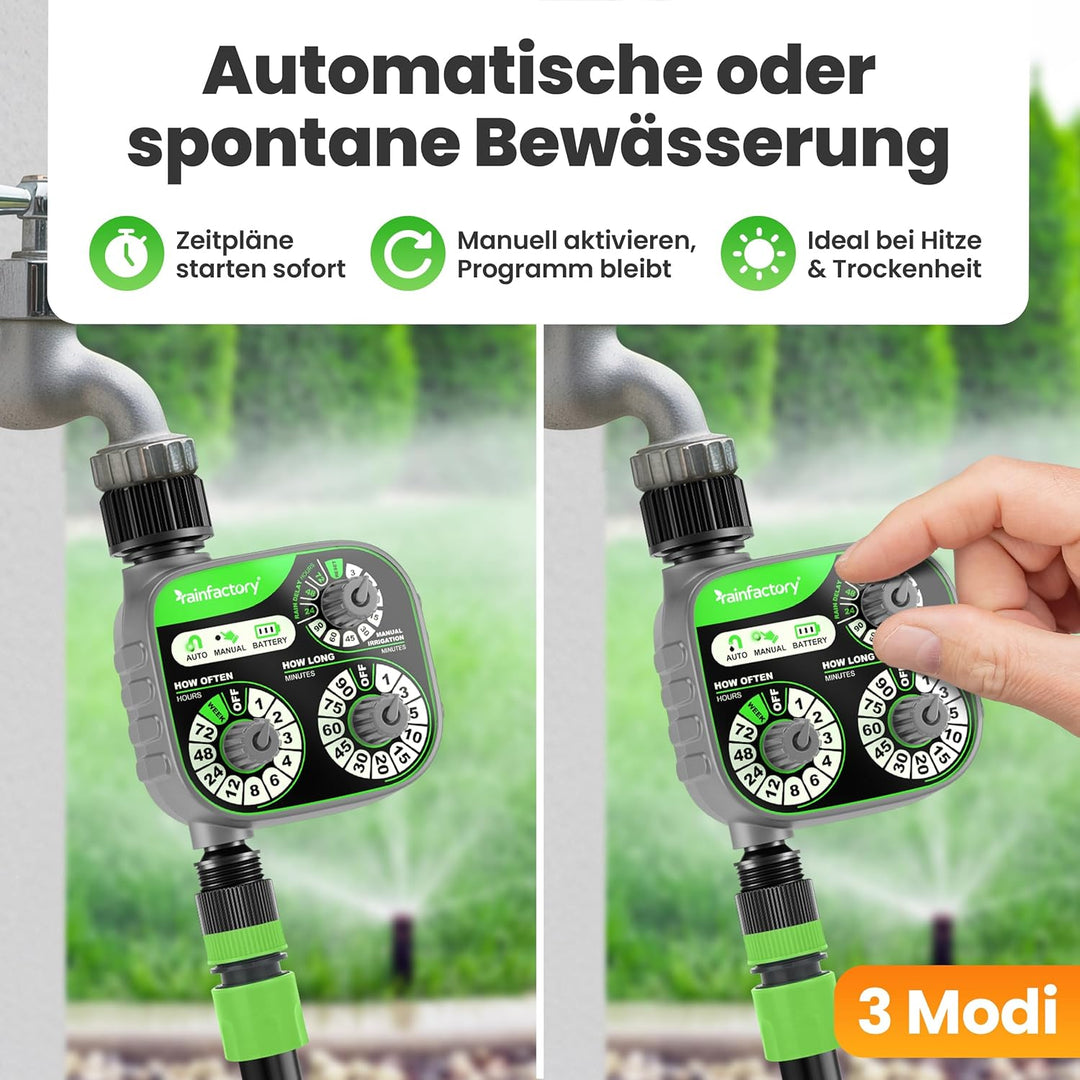rainfactory Bewässerungscomputer - intuitive 3-Regler Wasserzeitschaltuhr für automatische & manuell