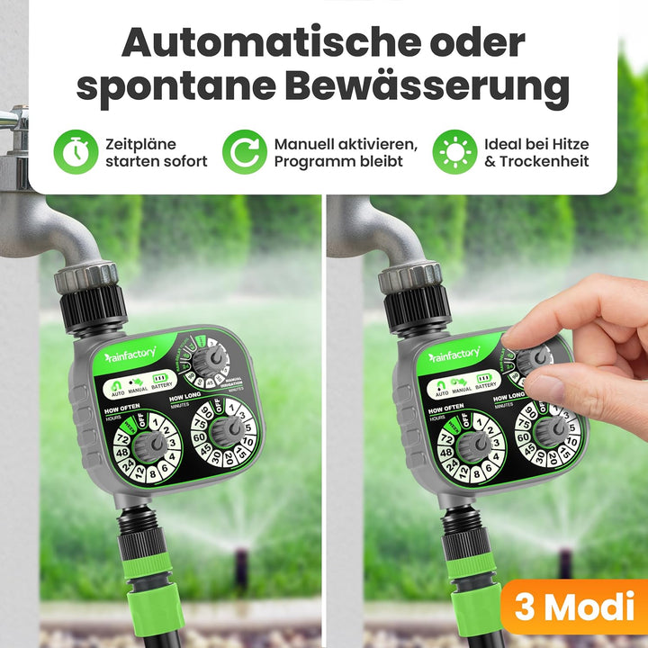 rainfactory Bewässerungscomputer - intuitive 3-Regler Wasserzeitschaltuhr für automatische & manuell