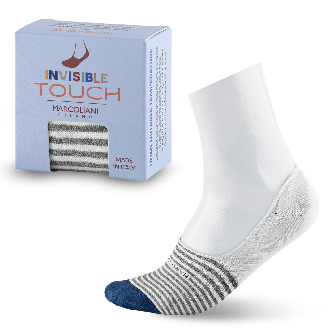 Marcoliani Men's Stripe Invisible Touch Liner Sock Einheitsgrösse Grosse Grössen Weiss, Einheitsgrös