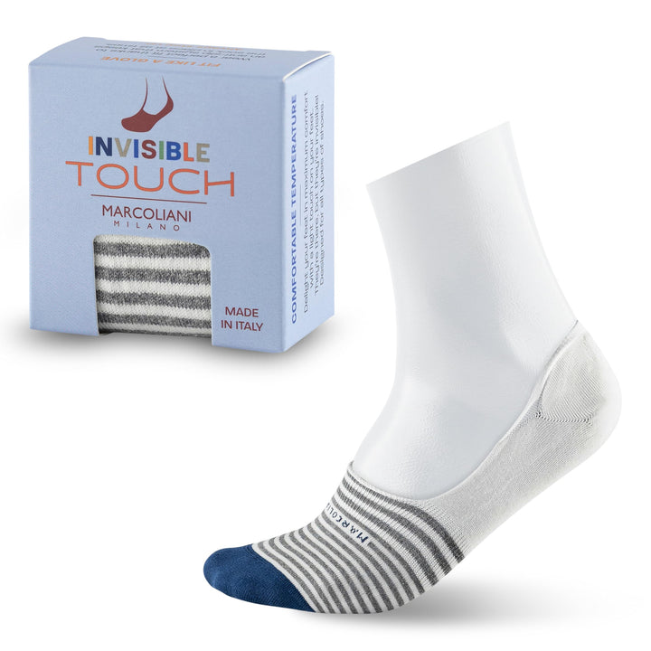 Marcoliani Men's Stripe Invisible Touch Liner Sock Einheitsgrösse Grosse Grössen Weiss, Einheitsgrös