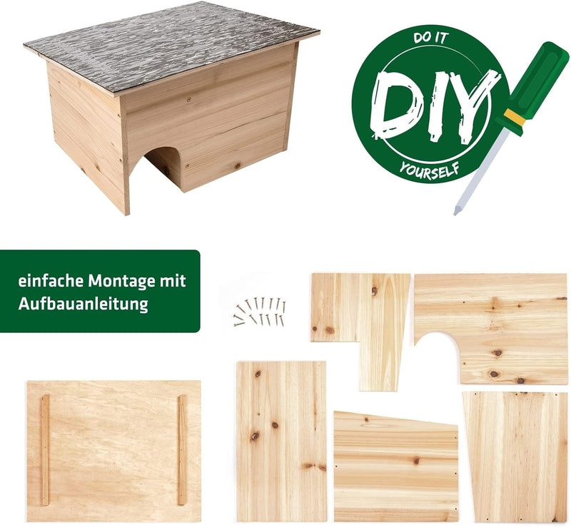 Gardigo® Igelhaus Bausatz aus Holz I Wetterfestes Dach I 48 x 29 x 38 cm I Vorgebohrtes Holz inkl. H