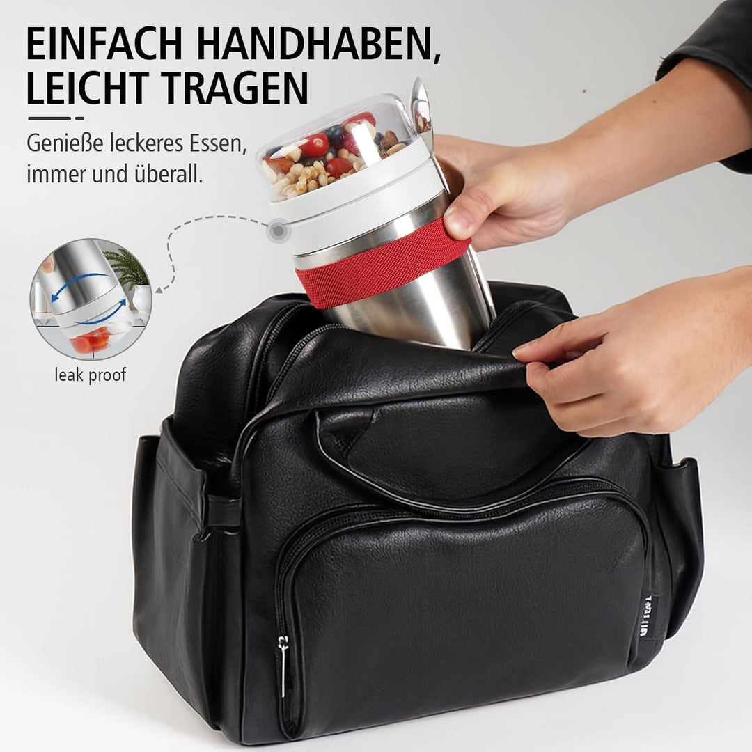 Edelstahl Müslibecher to go mit Löffel, Doppelwandiger Vakuum-Isolier Joghurtbecher to go 720ml, Neu