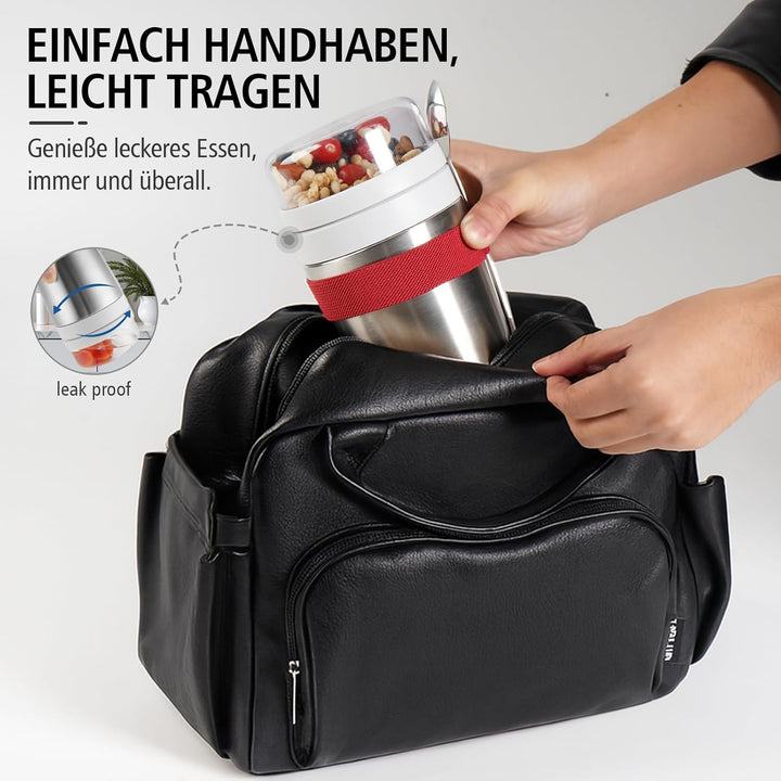 Edelstahl Müslibecher to go mit Löffel, Doppelwandiger Vakuum-Isolier Joghurtbecher to go 720ml, Neu