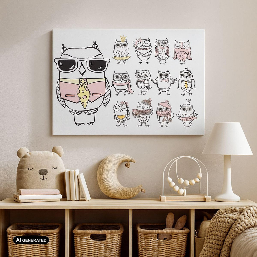 Bilder auf Leinwand 100x70cm Leinwandbild Eule Spass Junge fröhlich Gross Wanddeko Bild Schlafzimmer