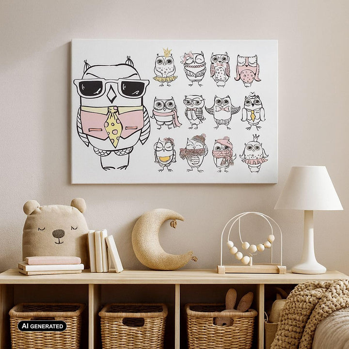 Bilder auf Leinwand 100x70cm Leinwandbild Eule Spass Junge fröhlich Gross Wanddeko Bild Schlafzimmer