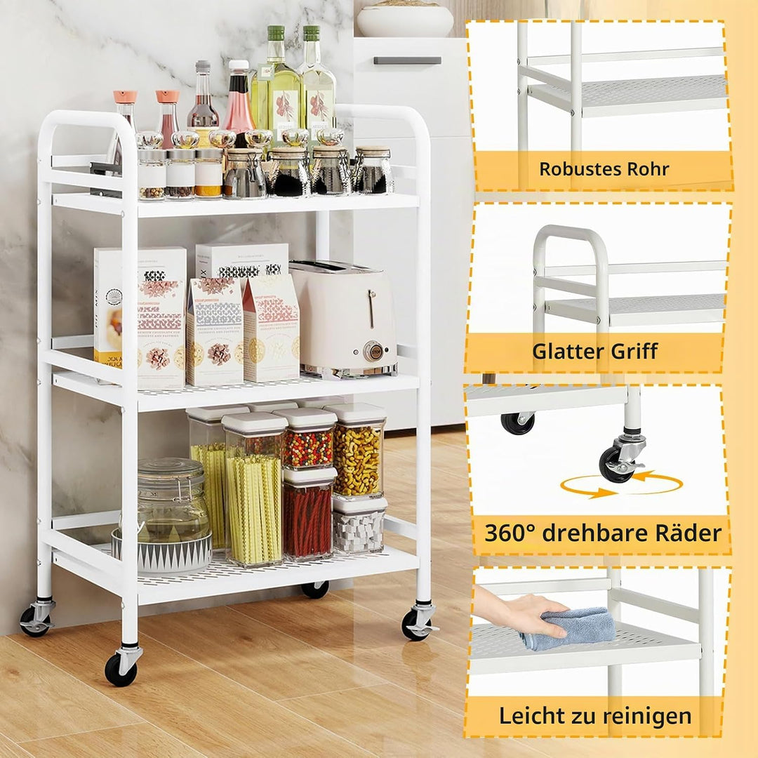 HDANI Rollwagen mit 3 Ebenen,robuster multifunktionaler Metallrahmen,trägt 10 kg pro Ebene,Rollwagen