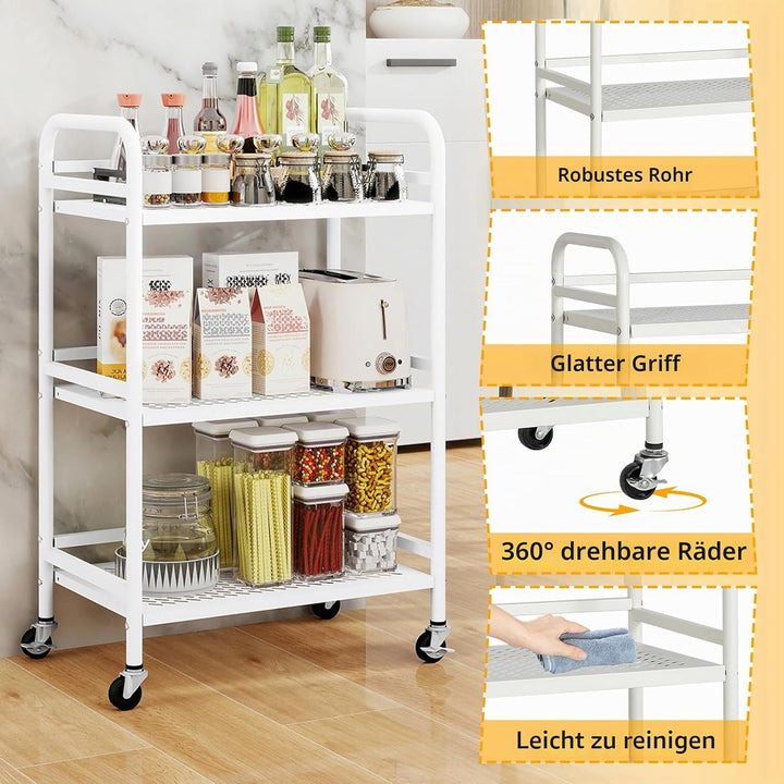 HDANI Rollwagen mit 3 Ebenen,robuster multifunktionaler Metallrahmen,trägt 10 kg pro Ebene,Rollwagen
