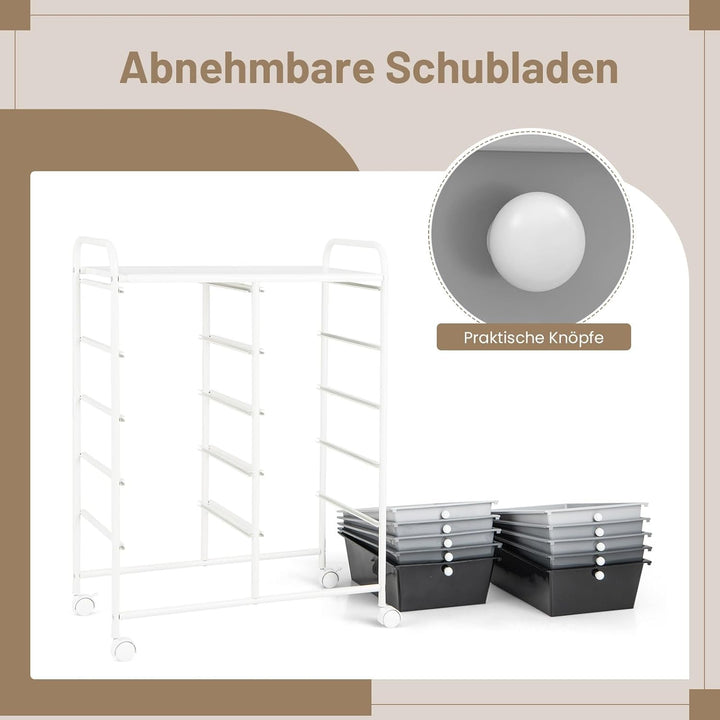 GOPLUS Rollwagen mit 10 Schubladen stapelbar, Rollcontainer mit Ablage & Metallgestell, Badregal, Au