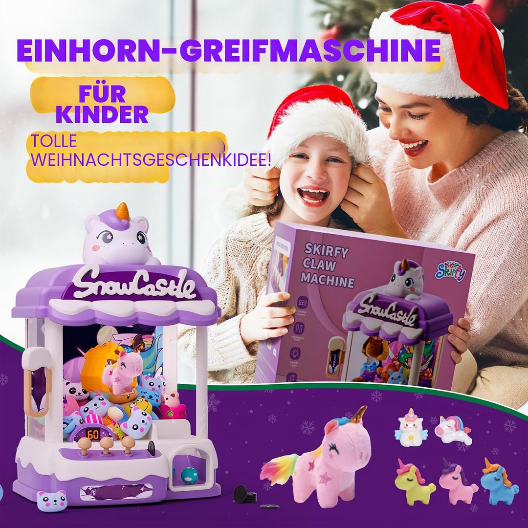 Skirfy Greifautomat für Kinder, Einhorn-Spielzeug für Mädchen ab 6 Jahren, Süssigkeitenspender, Arca
