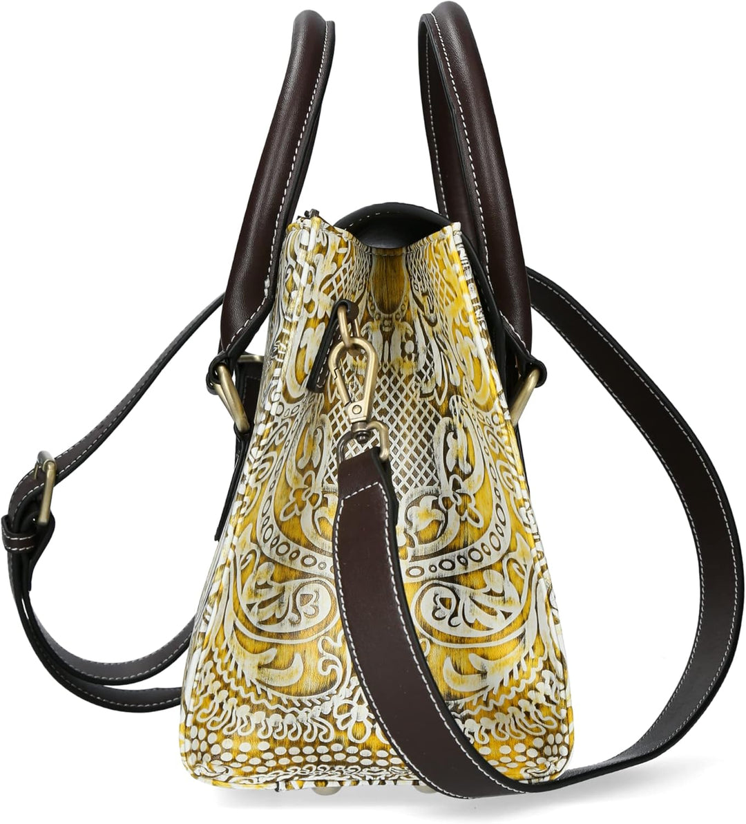 Laura Vita Damen Henkeltasche Umhänge Handtasche Zierschnalle modisch Andarta Gelb, Gelb