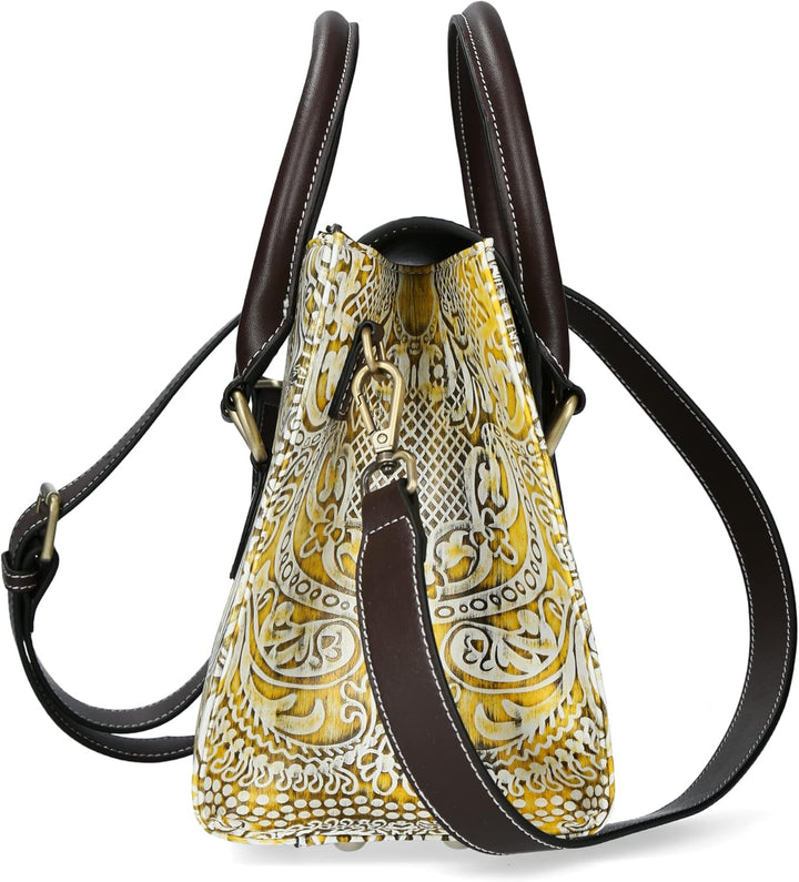 Laura Vita Damen Henkeltasche Umhänge Handtasche Zierschnalle modisch Andarta Gelb, Gelb