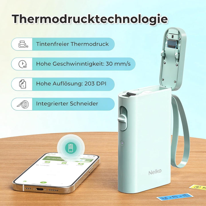 Nelko Etikettendrucker, Bluetooth P21 Selbstklebendes Etikettiergerät Tragbarer Beschriftungsgerät s